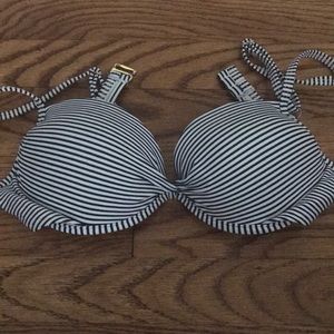 Navy blue and white striped cup bikini top